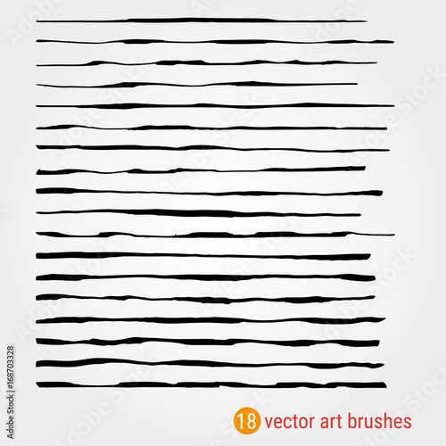 Set of vector art brushes. Style Handmade. Rough texture. Ink paintbrush. Samples are stored in the file palette. A high resolution. For registration of banners, stickers, advertising products.