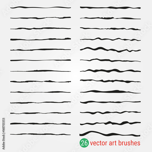 Set of vector art brushes. Uneven, rough texture. For decoration of illustrations in the style of Handmade. Ink paintbrush. High resolution image. Samples are stored in the palette.