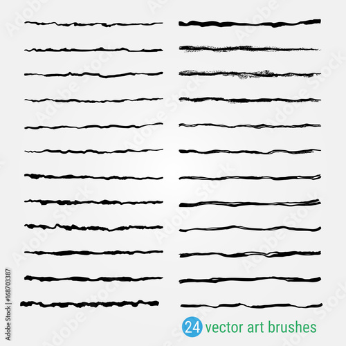 Set of vector art brushes. Samples are stored in the palette.Uneven, rough texture. For decoration of illustrations in the style of Handmade. Ink paintbrush. High resolution image.