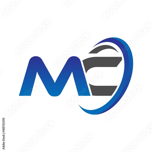 vector initial logo letters mc with circle swoosh blue gray