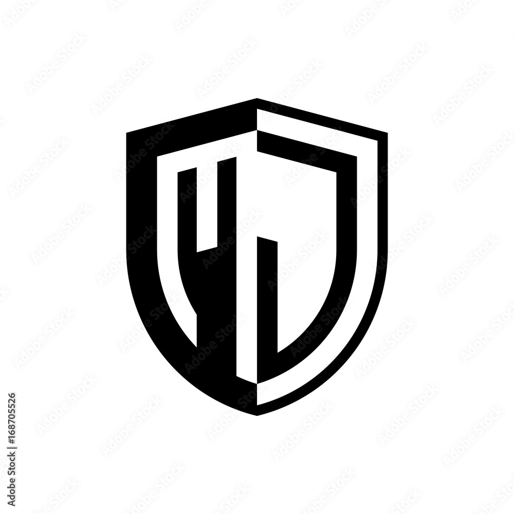 Initial two letter logo shield vector black Initial two letter logo shield vector black