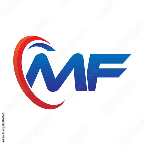 dynamic vector initial letters logo mf with circle swoosh red blue