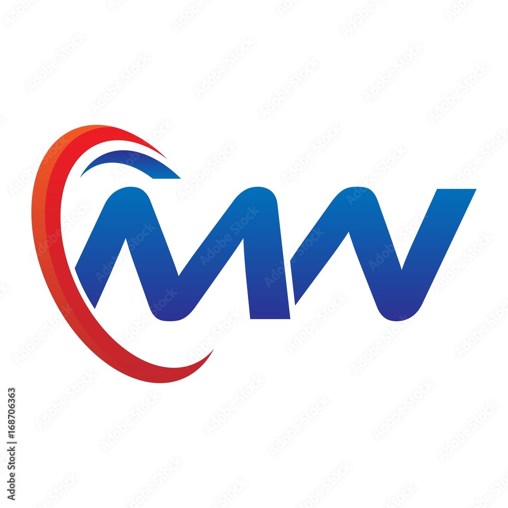 dynamic vector initial letters logo mw with circle swoosh red blue dynamic vector initial letters logo mw with circle swoosh red blue
