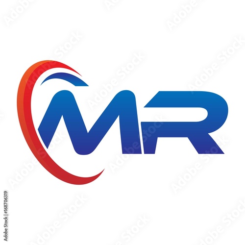 dynamic vector initial letters logo mr with circle swoosh red blue