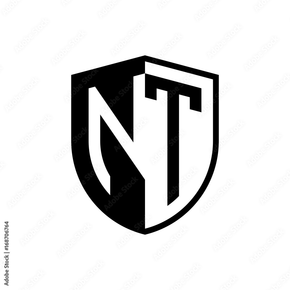 Initial two letter logo shield vector black Initial two letter logo shield vector black