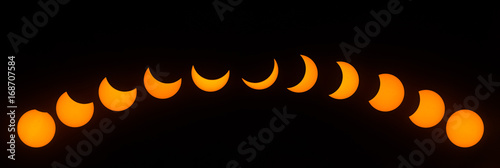 Stages of Partial Solar Eclipse, with a peak magnitude of 80 percent. Observed in Dallas, Texas on August 21, 2017.