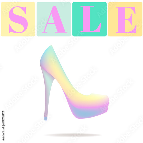 Sale shoes. Advertising. Discounts. Shopping. Women's shoes. The announcement. Score. Vector illustration. Background. Fashion.
