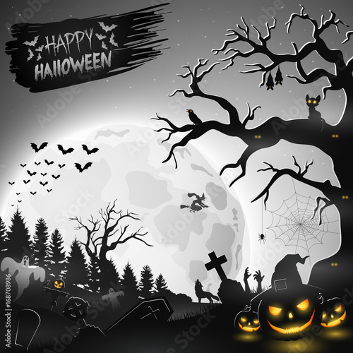 Halloween night background with pumpkins