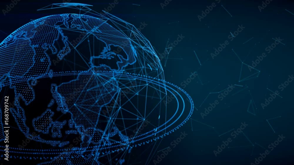 Earth globe rotating with plexus. Global digital connections. Network and exchange of data on the planet Earth. Earth globe rotating with plexus. Global digital connections. Network and exchange of data on the planet Earth.