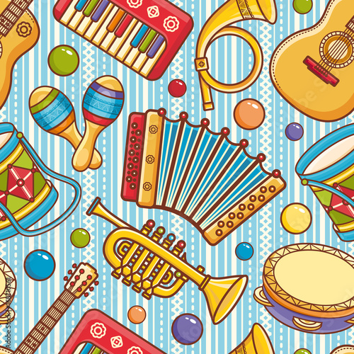 Musical instrument seamless pattern. Cartoon style