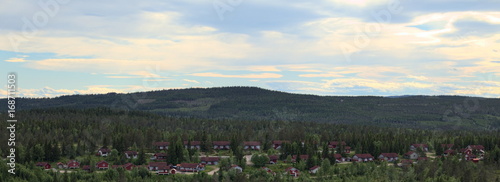 Panoramic view of ski resort and hill in Branaes, Sweden, in summer photo