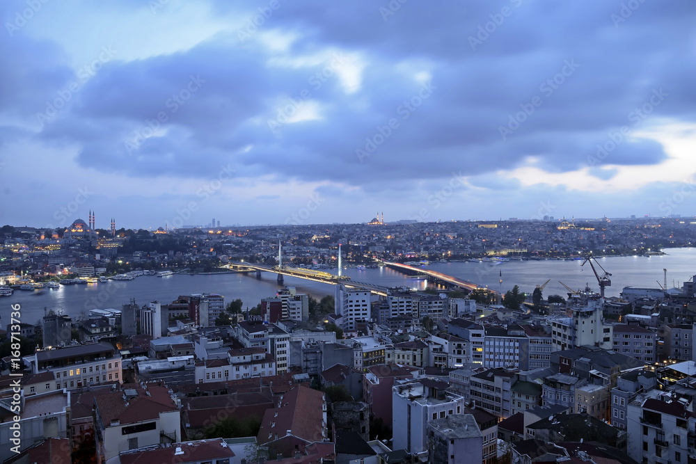 Istanbul old city skyline from top of Galata tower, Fatih, Istanbul, Turkey