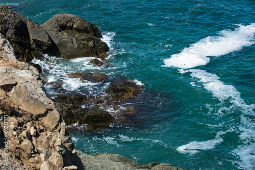 Waves crashing on rocks