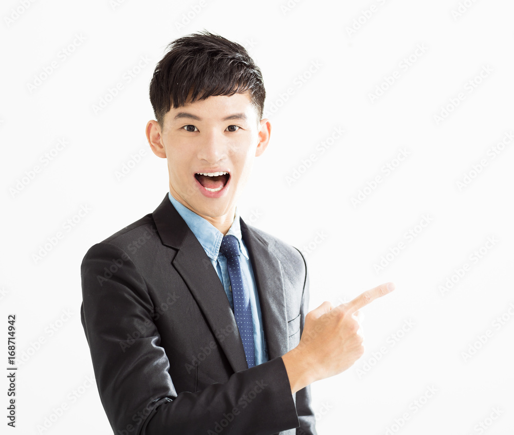 surprised Businessman pointing copy space. surprised Businessman pointing copy space.