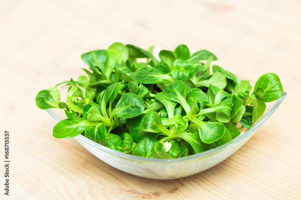 Fresh green salad on a old wooden table. Fresh green salad on a old wooden table.