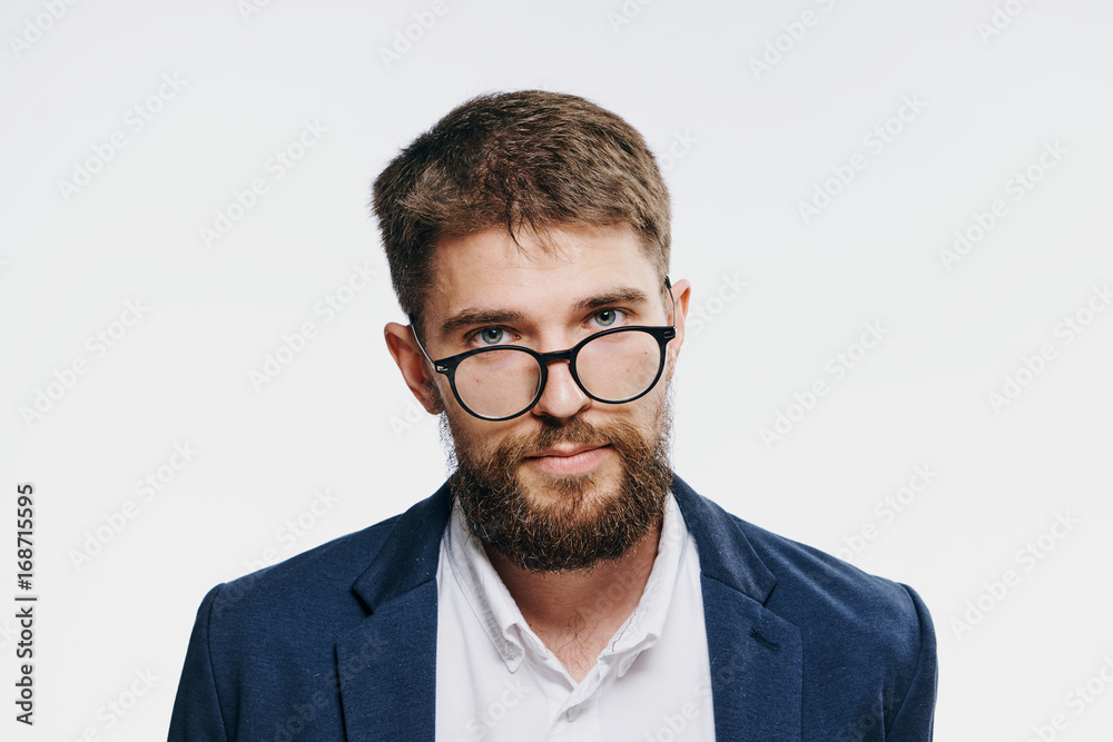 Business man with beard on white isolated background, portrait, emotion Business man with beard on white isolated background, portrait, emotion