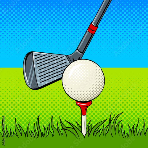 Putter and golf ball door pop art vector