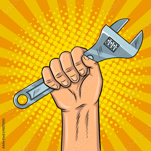 Adjustable wrench pop art vector illustration