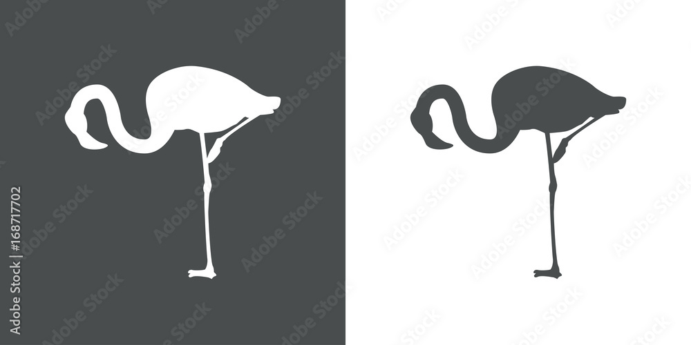 Icono plano flamingo agachado blanco y gris Icono plano flamingo agachado blanco y gris