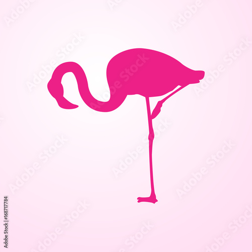 Icono plano flamingo agachado en fondo degradado rosa © teracreonte
