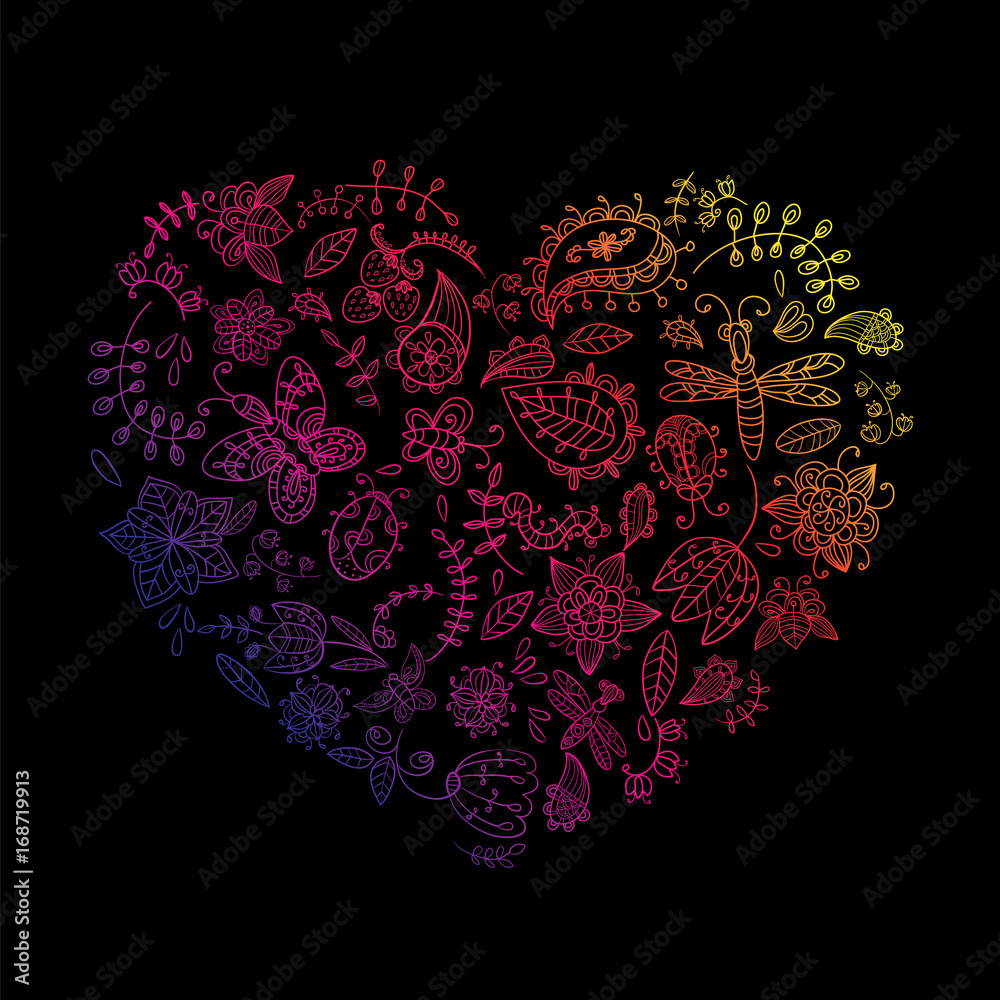 Vector floral heart. Doodles .