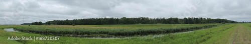 Panoramic view of extensively used meadows beneath the stream Ryck near Heilgeisthof  Mecklenburg-Vorpommern  Germany