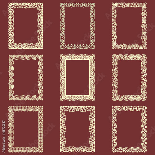 Set of rectangular vintage frames isolated background. Vector design elements that can be cut with a laser. A set of frames made of decorative lace borders.