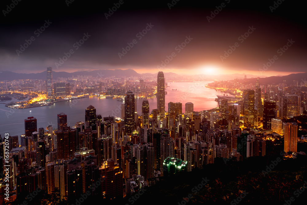 Obraz premium Hong Kong Sunrise, View from The peak, Hong Kong
