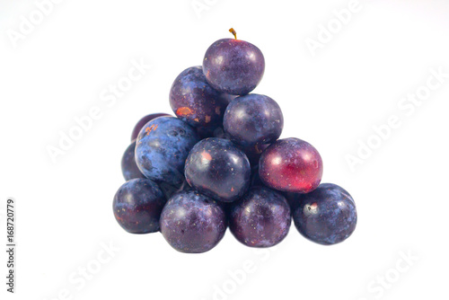 Wallpaper Mural Sweet plum, prunes isolated on white background, Group of plums, prunes with leaf isolated on a white background. Fresh of plum, prunes fruit that helps in digestion, suitable for constipation. Torontodigital.ca
