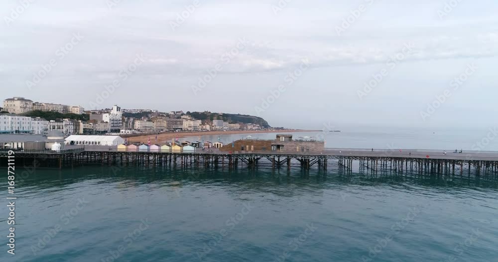 Aerial ascending view of the pier in Hastings Aerial ascending view of the pier in Hastings