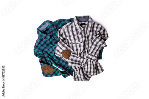mens long sleeve checked shirts isolated on white background