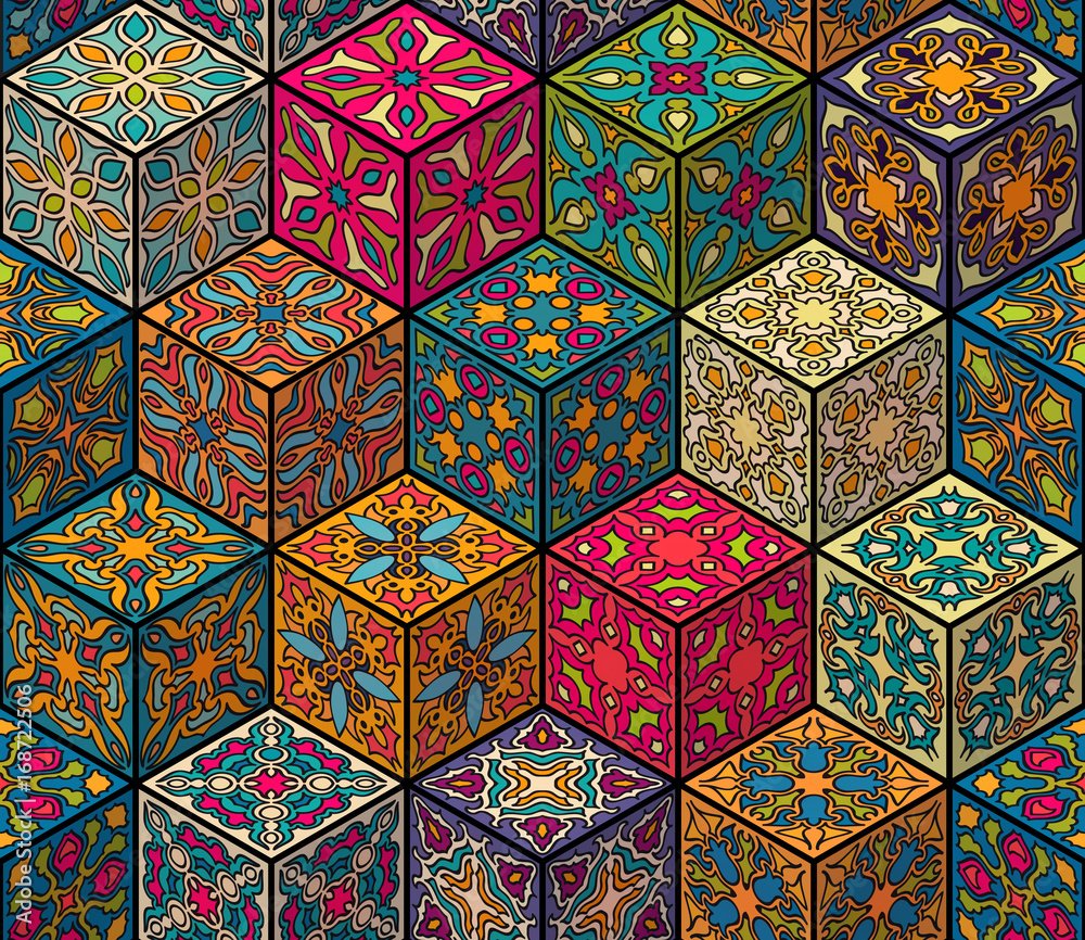 Oriental pattern with hand-drawn decorative elements in Islamic style