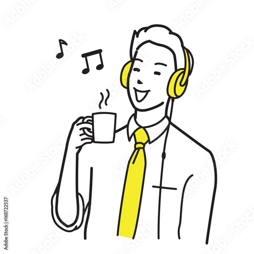 Businessman listen to music with headphone