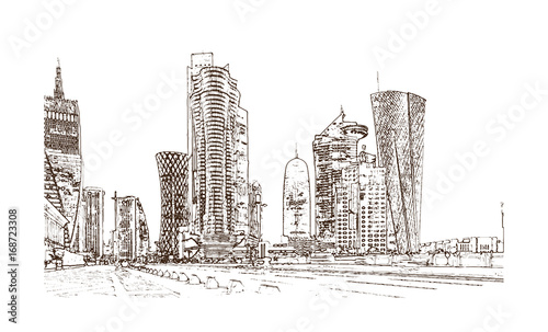 Sketch of Doha Qatar building in vector illustration.