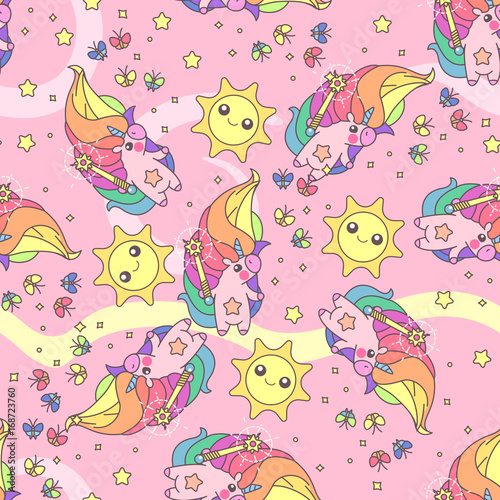 vector seamless pattern. Unicorns time concept. 032