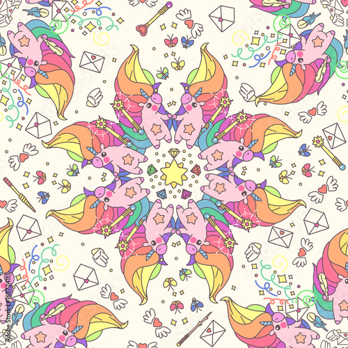vector seamless pattern. Unicorns time concept. 045