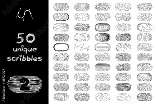  vector SET 50 rectangular oval SCRIBBLES Part 2. Clip art isolated on transparent background.