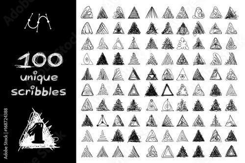 vector SET 100 triangle SCRIBBLES Part 1. Clip art isolated on transparent background.  