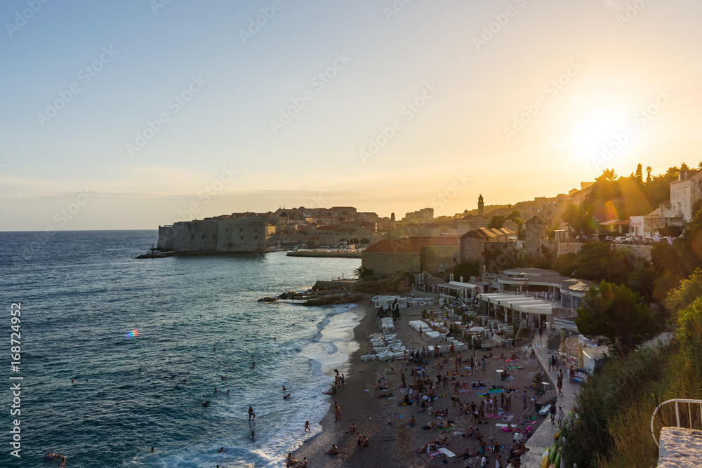 Dubrovnik Croatia During Sunset View Over Old Town Cityscape Beautiful European Vacation Destination Historic Fortress