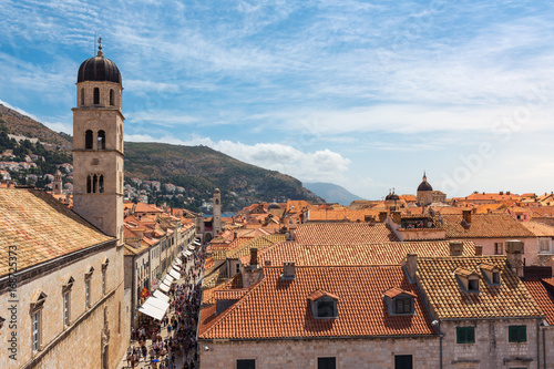 Famous Orange Rooftops of Dubrovnik Croatia Cityscape Aerial View Walking Along Fortress Walls