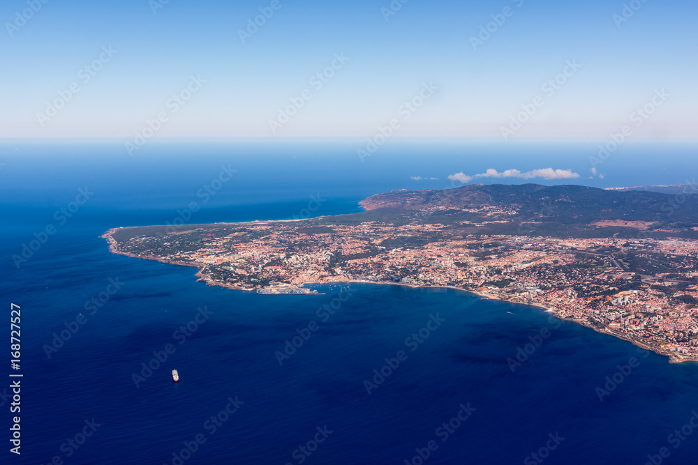 Lisbon Portugal Aerial View Arrival Airplane High Altitude Perpsective Landscape Lisbon Portugal Aerial View Arrival Airplane High Altitude Perpsective Landscape