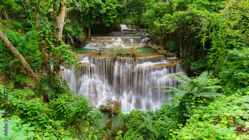 Viewpoint tier 4 at Huay Mae Khamin Waterfalls is located in Khuean Srinagarindra National Park   north of Kanchanaburi   The seven-tiered waterfalls  Thailand