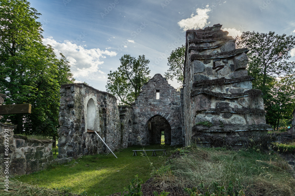 Old medieval church ruin in Lundby Sweden