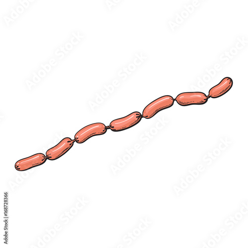 vector sketch sausages chain. Cartoon isolated illustration on a white background. Sausage and meat types concept