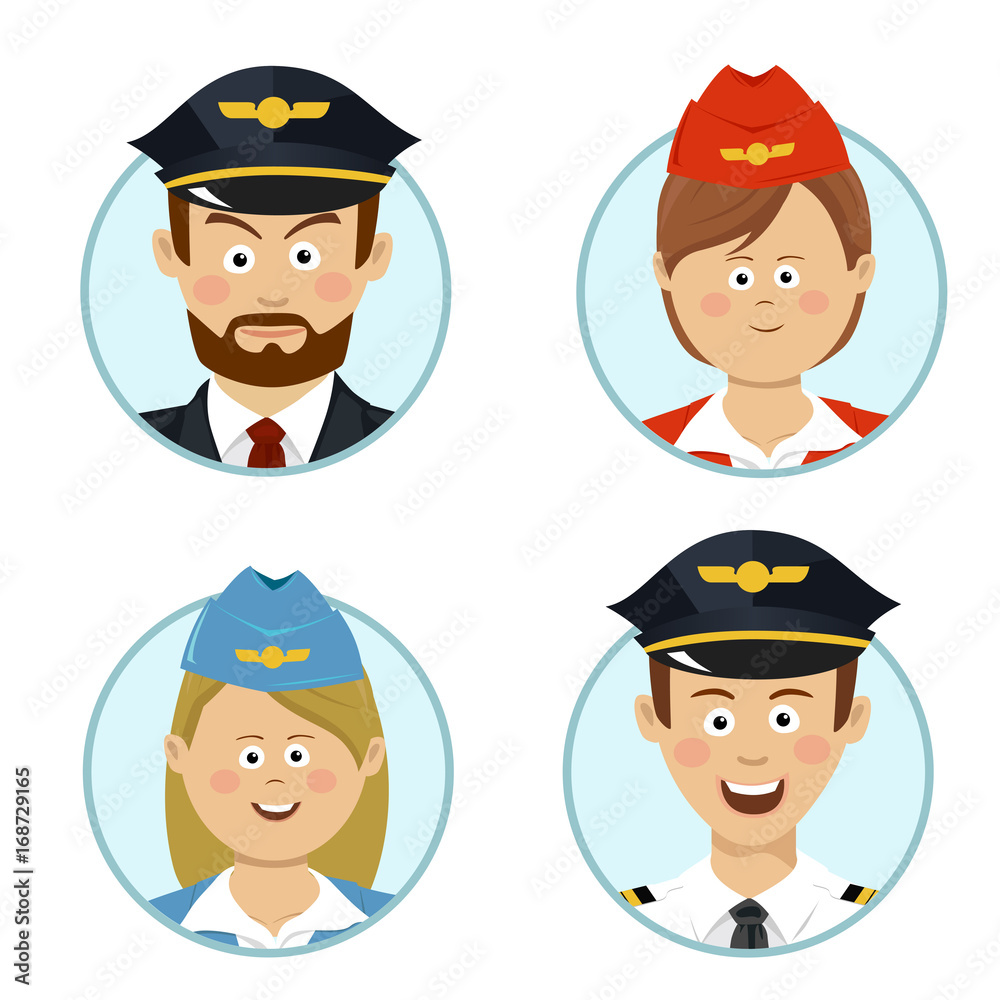 Pilots and air hostesses business professional people avatars sign flat icon Pilots and air hostesses business professional people avatars sign flat icon