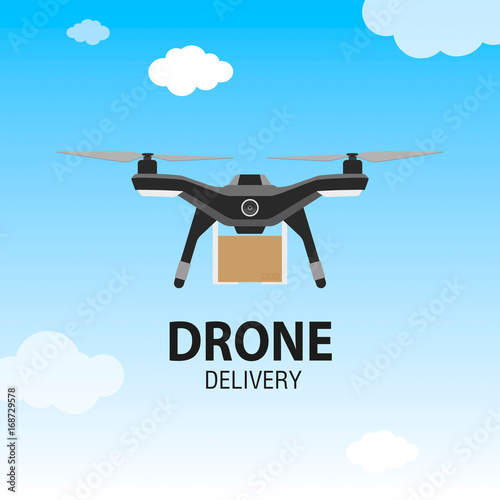Drone delivery concept. Copter or quadcopter service, order, worldwide shipping.