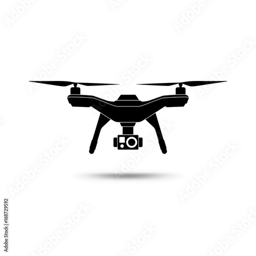Drone icon. Copter or quadcopter with camera isolated on white background.