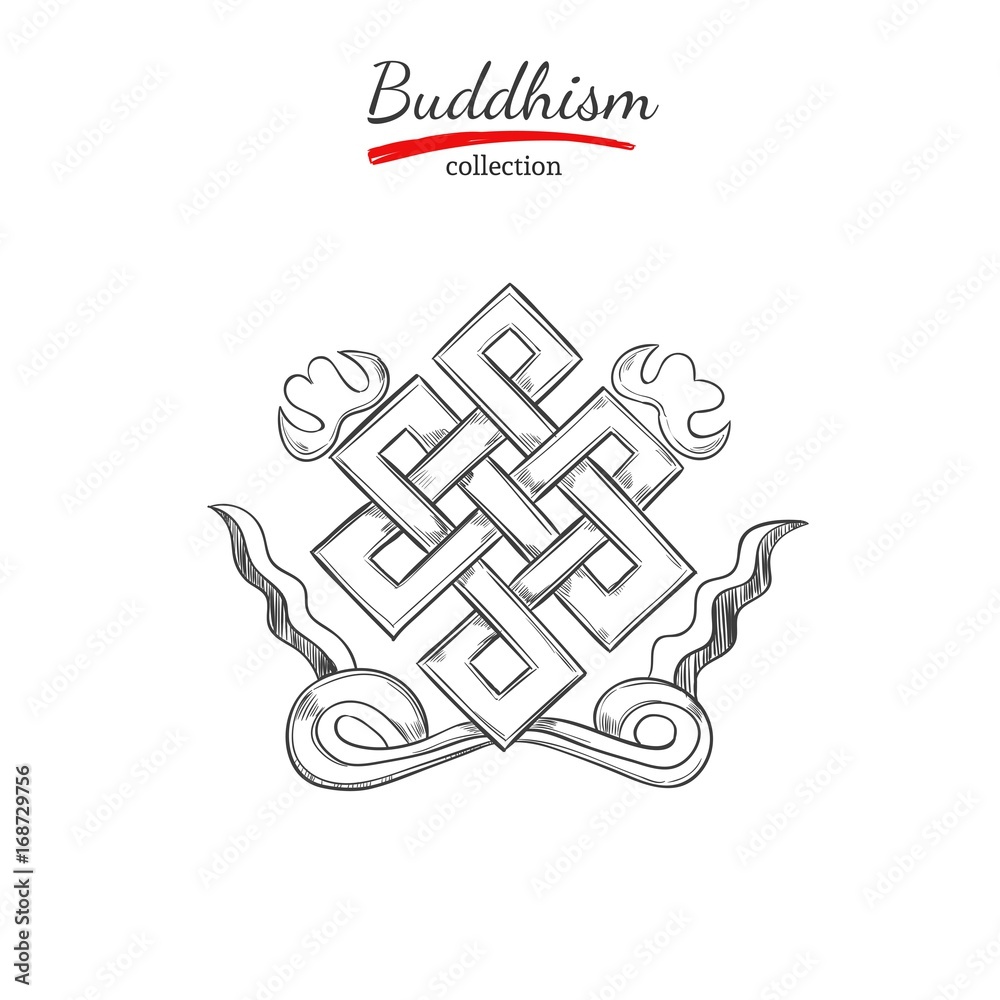 Endless knot. Symbol of Buddhism. Spirituality,Yoga print. Vector hand