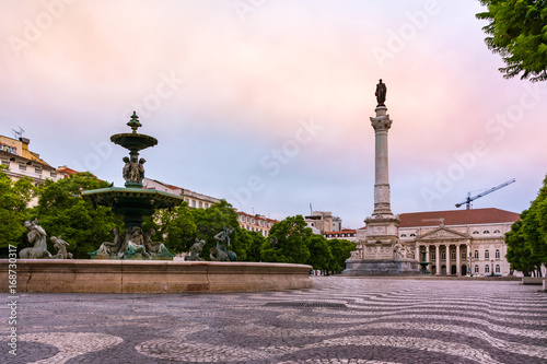 Rossio Square Lisbon Portugal Vacation Destination Sightseeing European Historic Landmark Architecture © hunterbliss