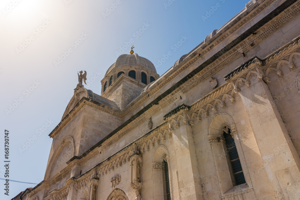 Sibenik Croatia European Vacation Destination City Landscape Ocean Summer Sightseeing Cathedral Closeup